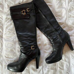 Cole Haan Nikeair Heeled Black Biker Boots with Gold Detailing, Size: 8 1/2